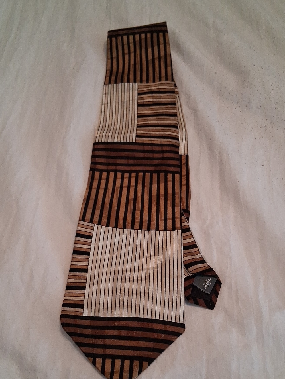 Vintage croft & barrow Brown and Cream Striped Patchwork Necktie